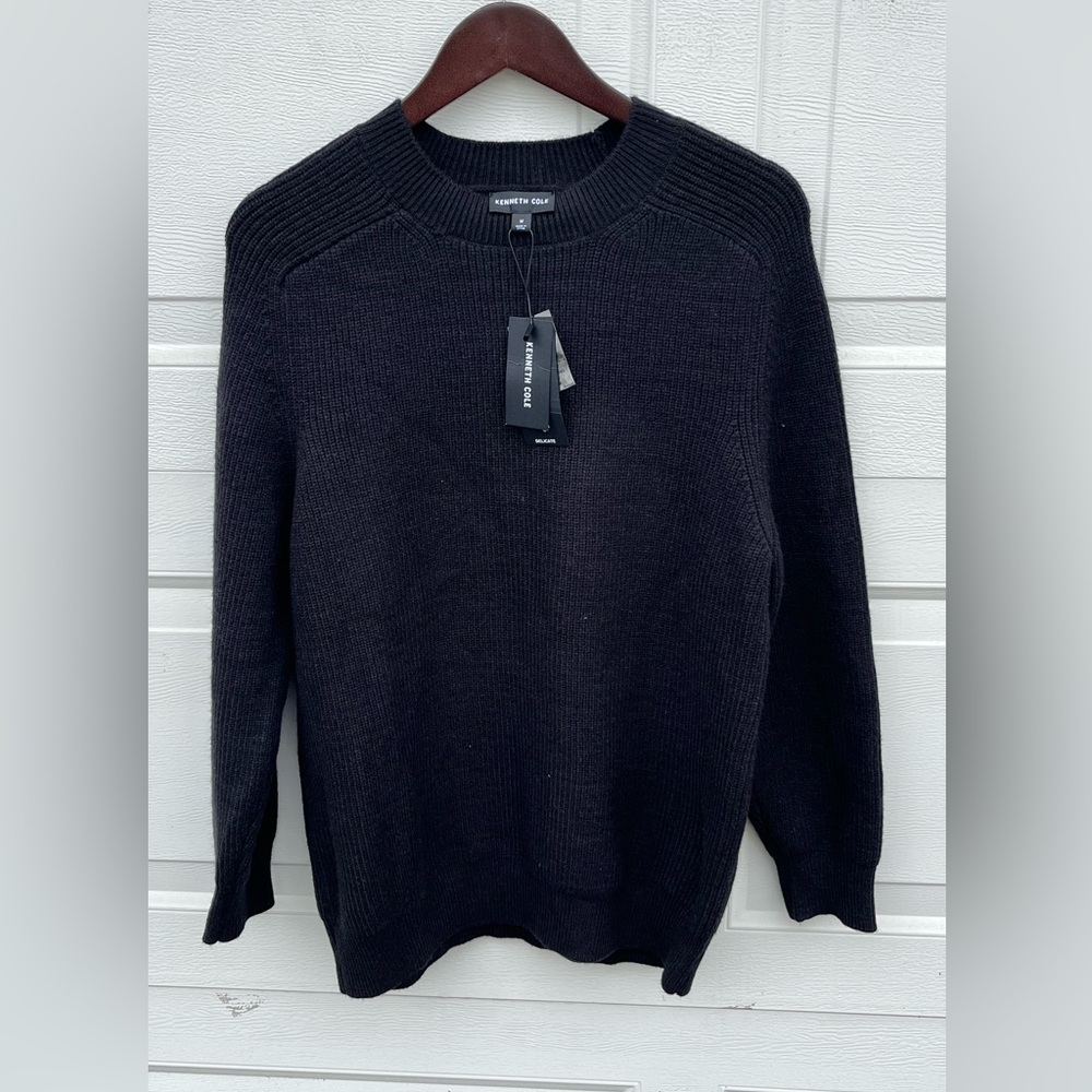 Men Kenneth Cole Reaction crew neck black knit sweater M